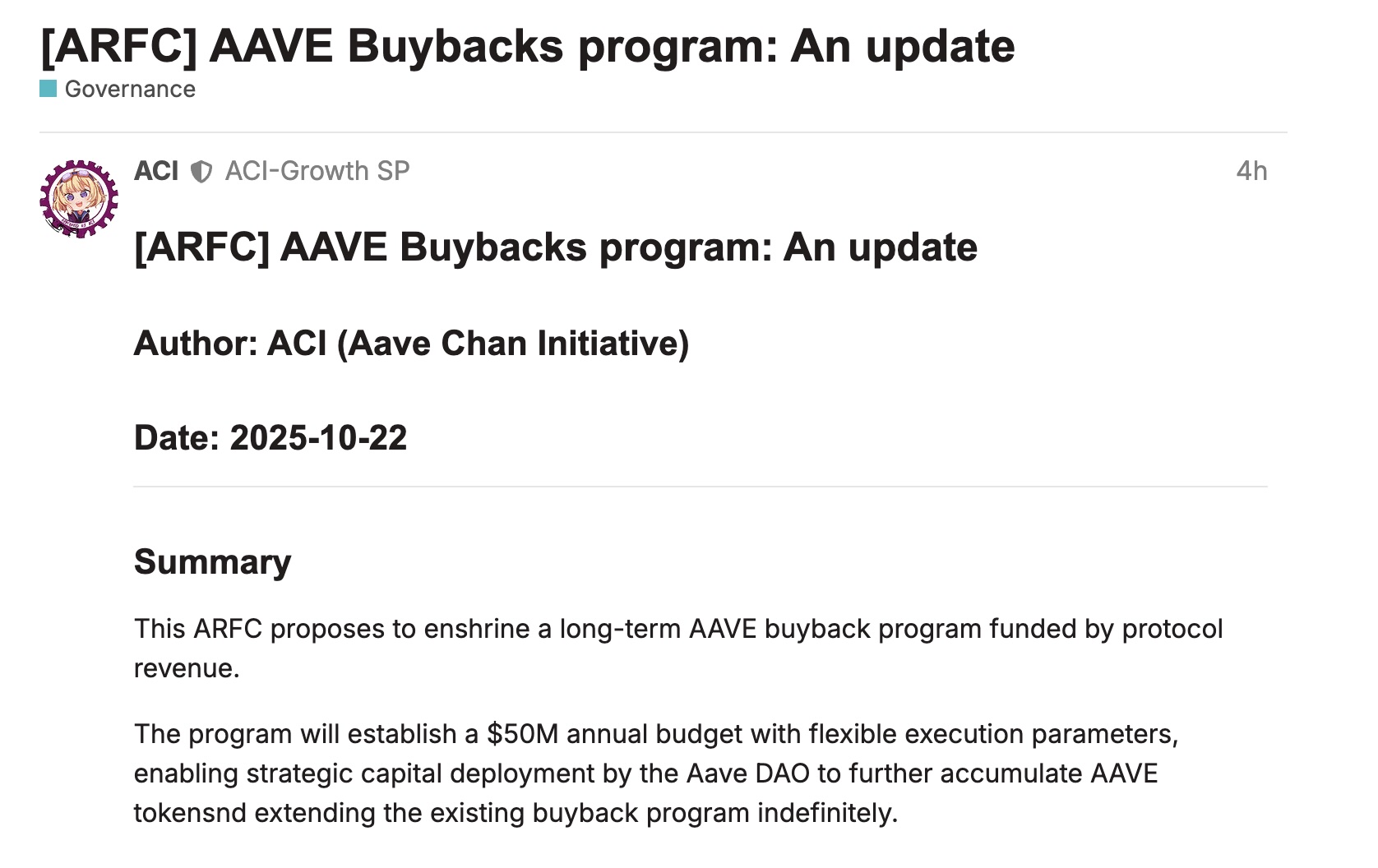 Aave DAO token buyback proposal