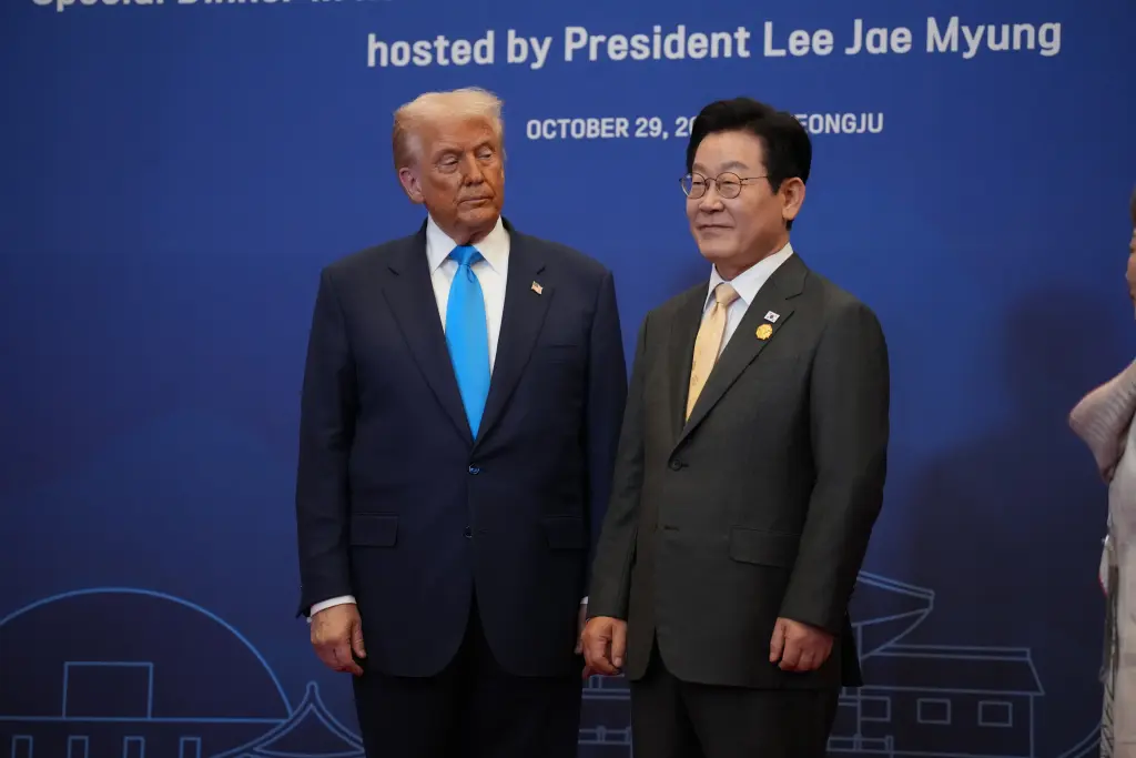 Trump i Lee Jae-myung w Gyeongju zdjęcie – GN Crypto.
