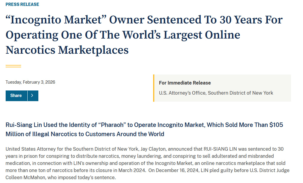Скриншот пресс-релиза о заключении фаундер даркнет-площадки - GNcrypto