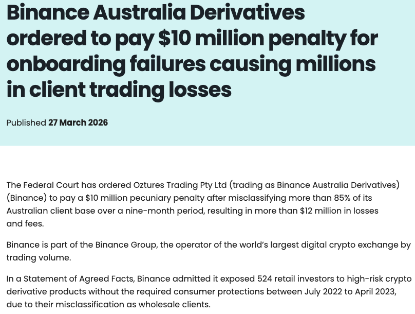 Australian court fines Binance A$10M for investor mislabeling - GNcrypto