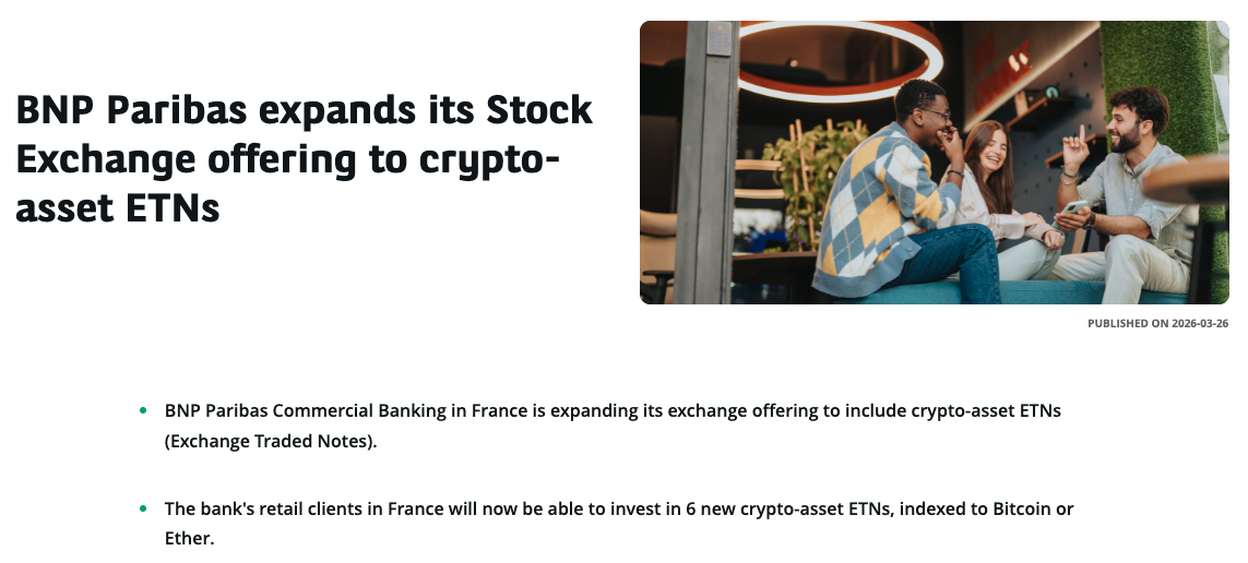 BNP Paribas Opens Bitcoin, Ether ETNs to French Retail Investors - GNcrypto