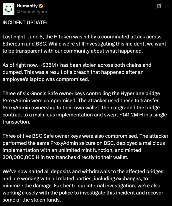 Compromised laptop led to $36M Humanity Protocol bridge hack - GNcrypto